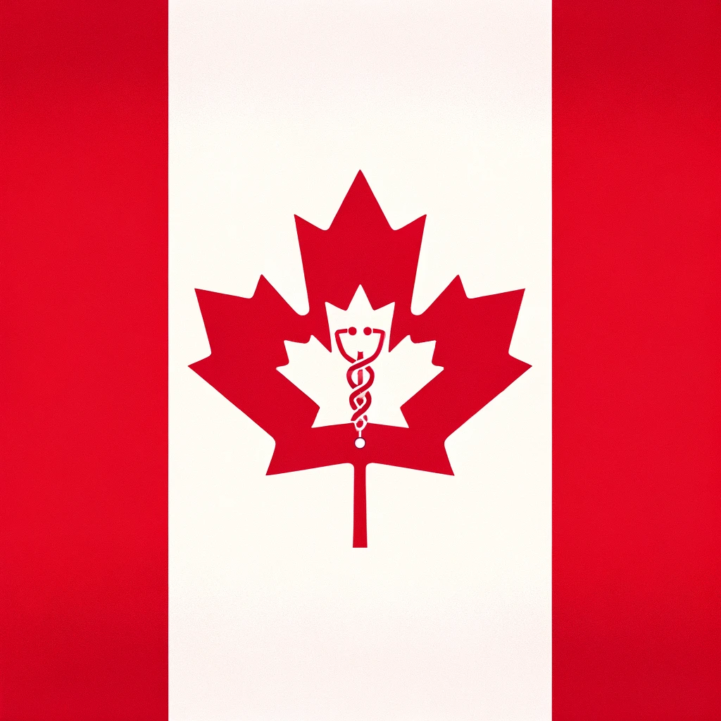 DALL·E 2024 02 08 23.00.14 Design a simplified version of the medical themed Canadian flag in a traditional rectangular format focusing on a clean and less busy appearance whil